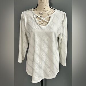 Women's Cross-Back Long Sleeve Top in Light Silver